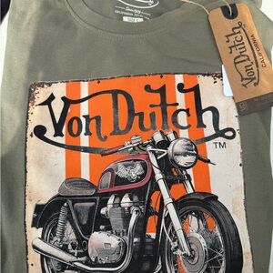 Von Dutch Olive and Orange Motorcycle Tee